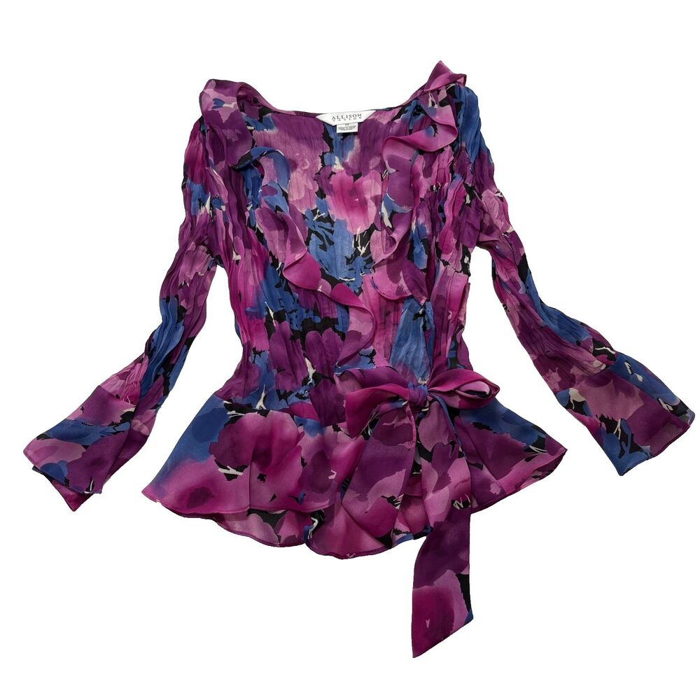 Allison Taylor Top Floral Ruffle Vintage Wrap Tie Front Blouse Fairy Boho XS